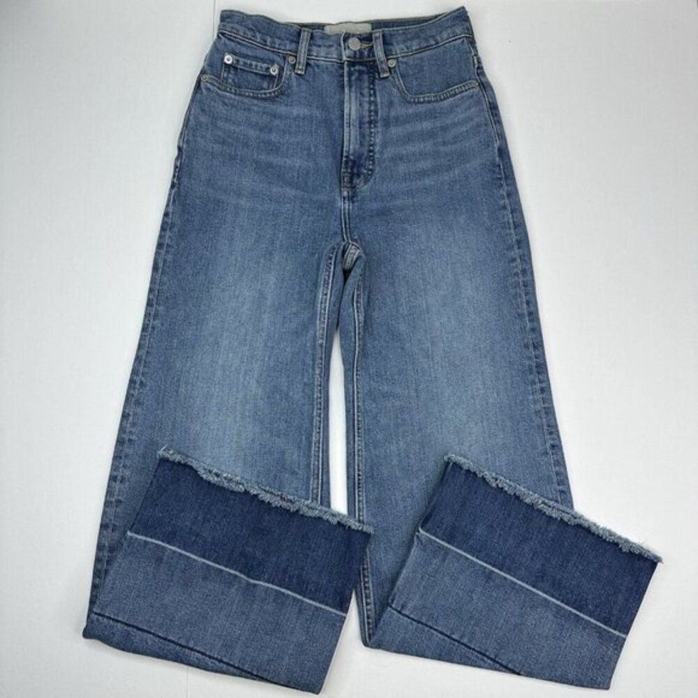Everlane Way-High Sailor‎ Jean 24 Crop Wide Leg Raw Released Hem Blue Denim